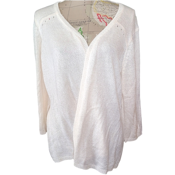 Investments ll Cream  Pointelle Knit Open Front Cardigan Sweater Size 1X - Picture 6 of 13